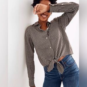 Madewell Flannel Tie-Front Shirt in Gingham Check Sz Small Long Sleeve Button